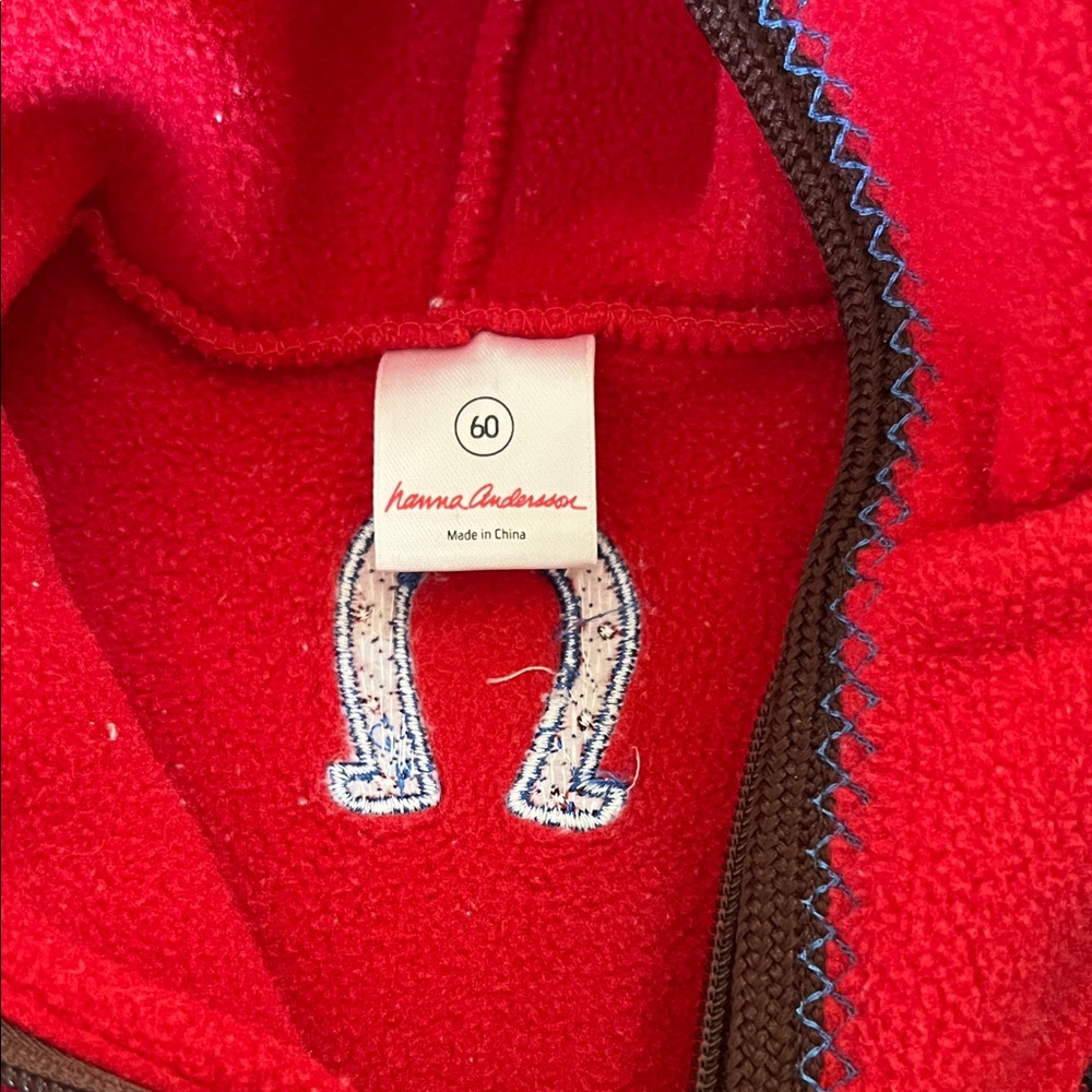 Hanna Anderson Red Hooded Baby Jacket with Farm Appliqués size 3-6 months - Picture 2 of 4
